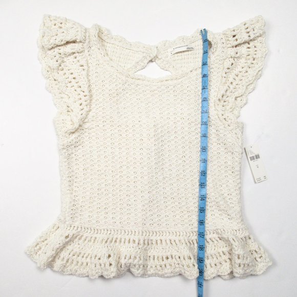By Anthropologie Flutter-Sleeve Crochet Sweater Top - Medium - Picture 7 of 11